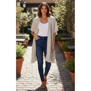 Elaine Turner Cashmere Cardigan Sweater Women Medium Large Tan Fringe Open